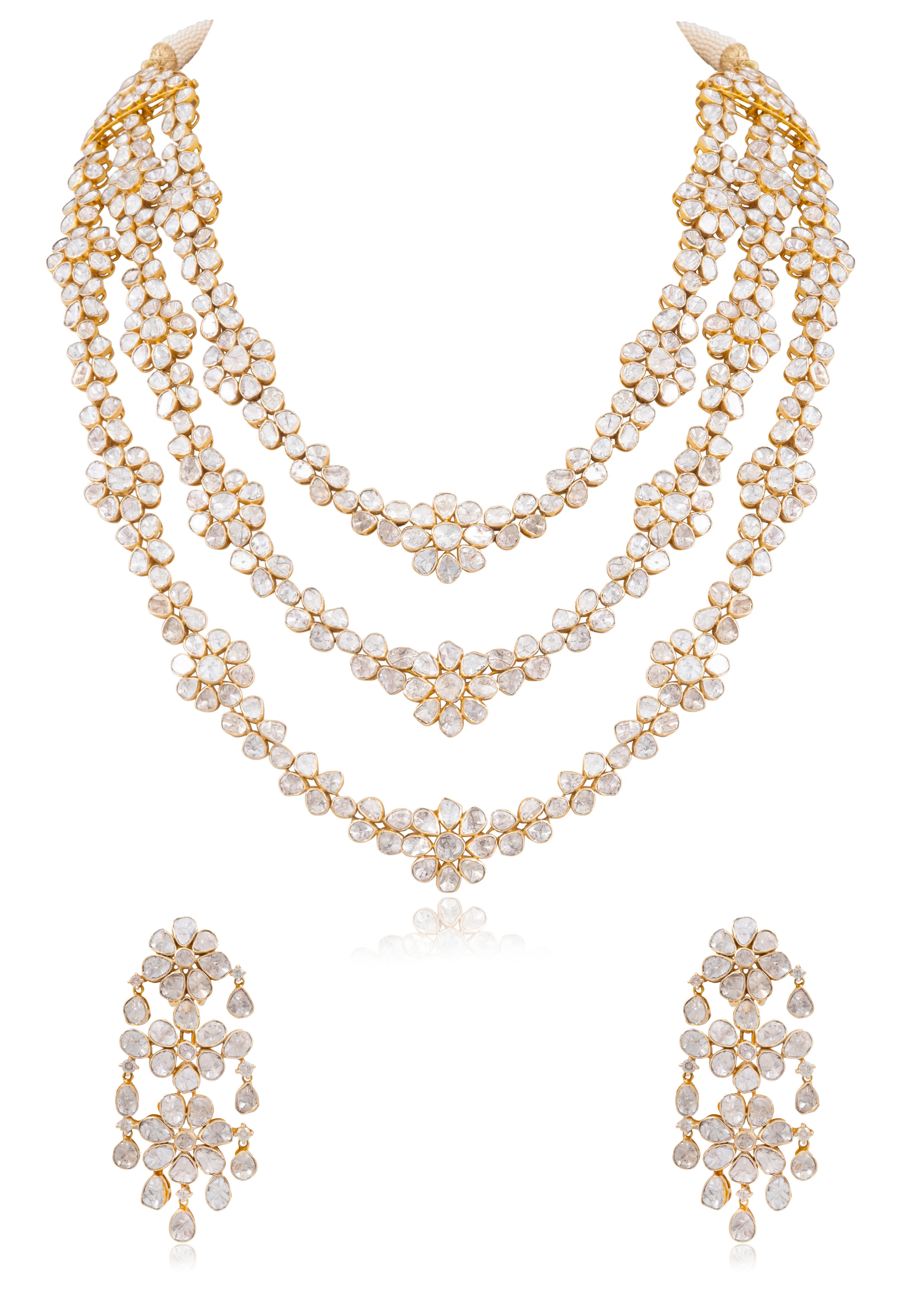 Aliza Long Necklace and Lazeni Long Earrings Polki Set