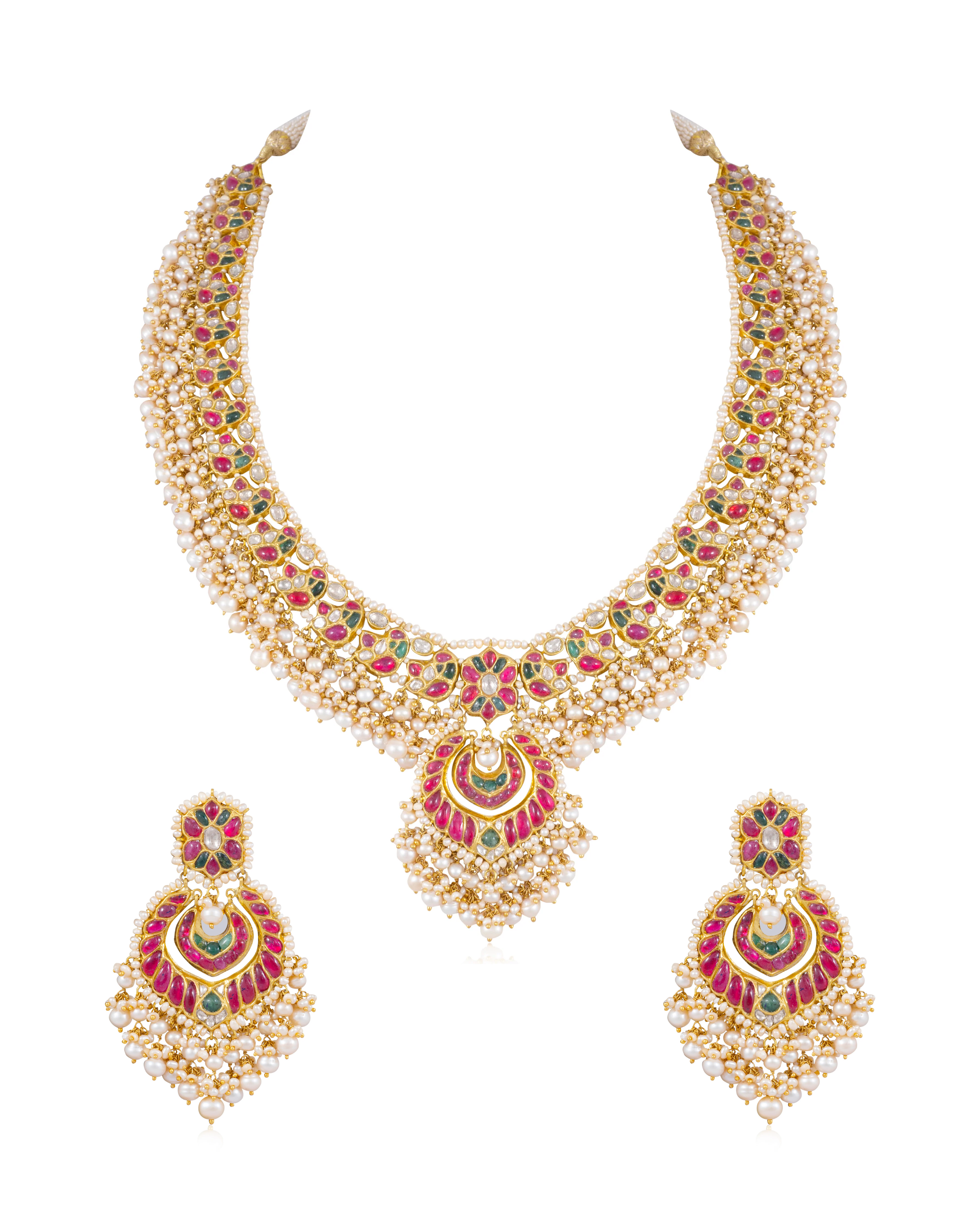 Ratna Long Necklace And Brinda Chandbalis Polki Set