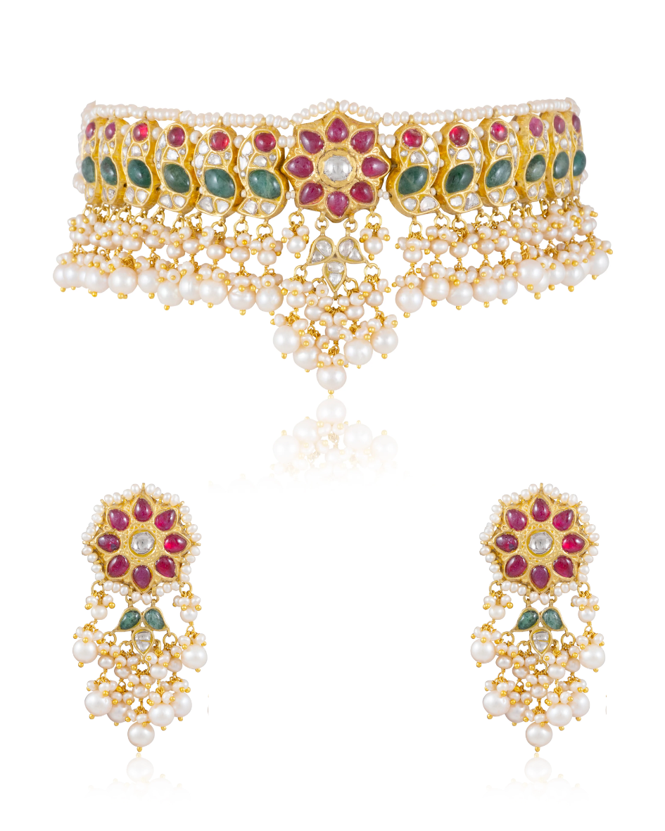 Samira Choker And Shaziya Long Earrings Polki Set