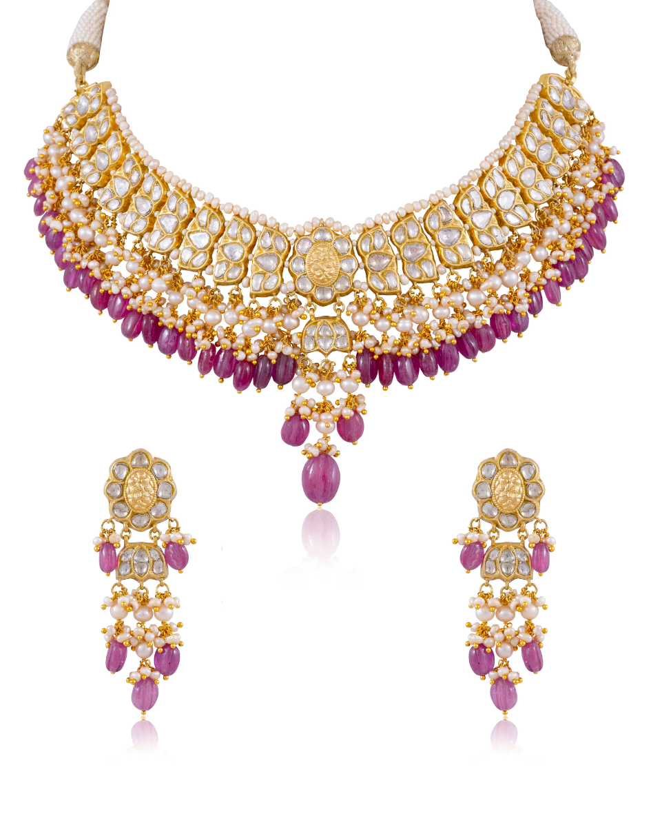 Shantae Necklace And Krutika Long Earrings Polki Set