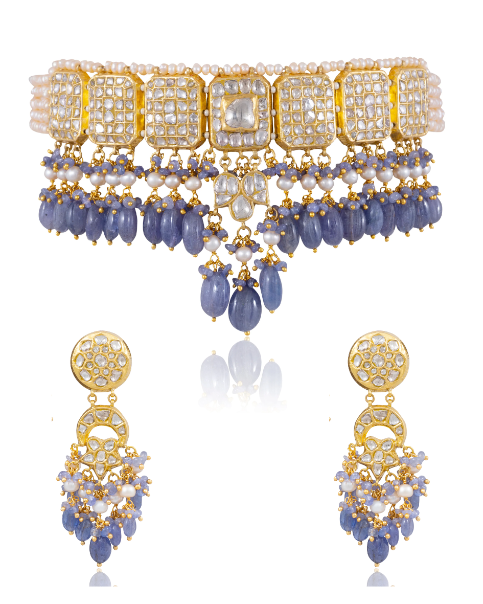 Taiba Choker And kylie Chandbalis Polki Set