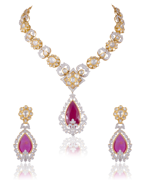 Wamini Long Necklace And Abigail Tops Polki And Diamond Set