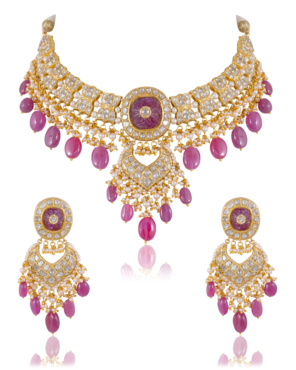 Shehnaz Necklace And Sonam Chandbalis Polki Set
