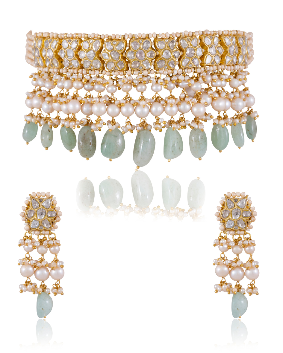 Earlene Choker And Sumira Tops Polki Set