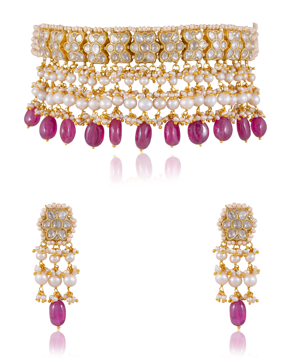 Earlene Choker And Sumira Tops Polki Set