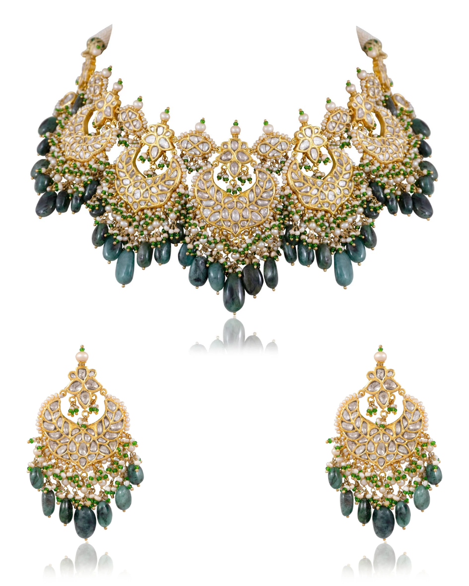 Asmita Necklace And Danvi Chandbalis Polki Set