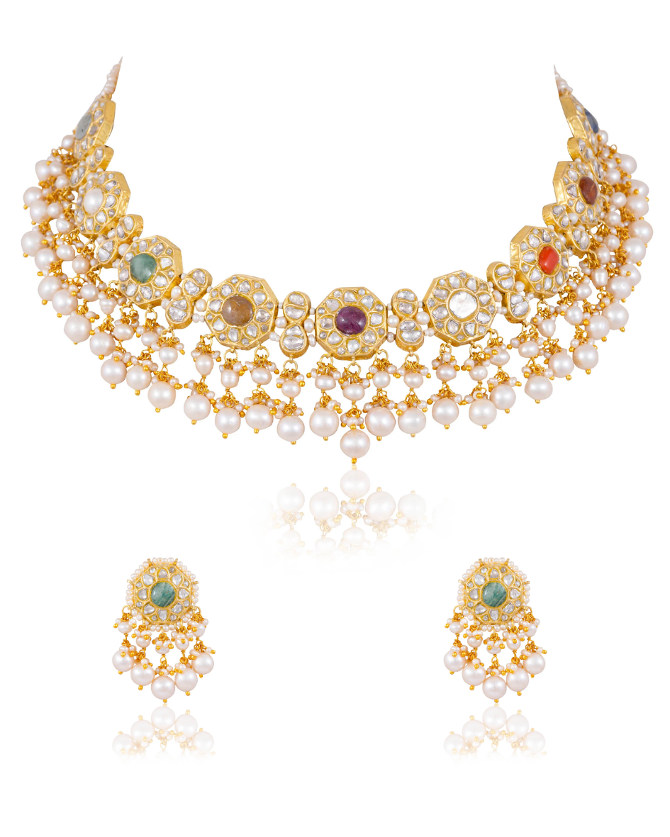 Nusrat Necklace And Earlina Tops Polki Sets