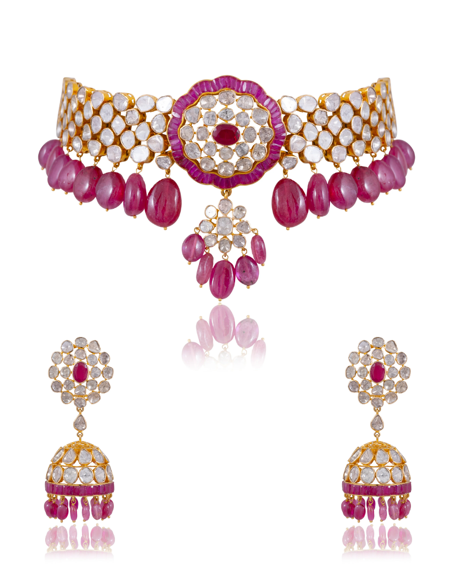 Jasmin Choker And Jissa Jhumkas Polki Set