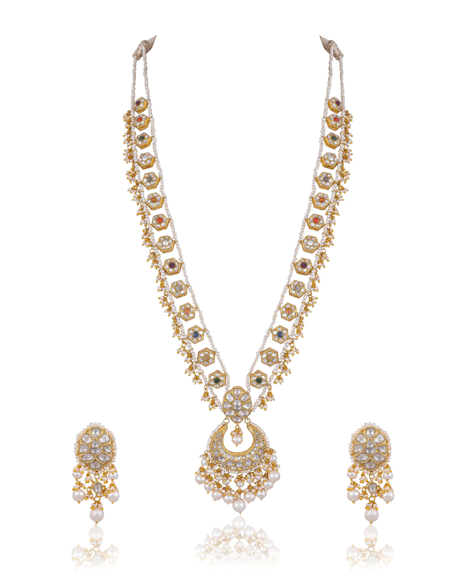 Sambhavi Long Necklace And Shreya Tops Polki Set