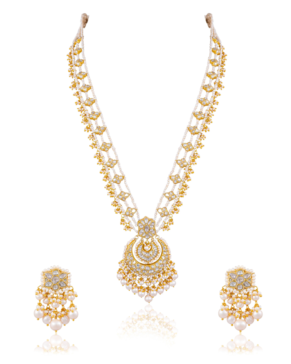 Kaisha Long Necklace And Fahima Tops Polki Set