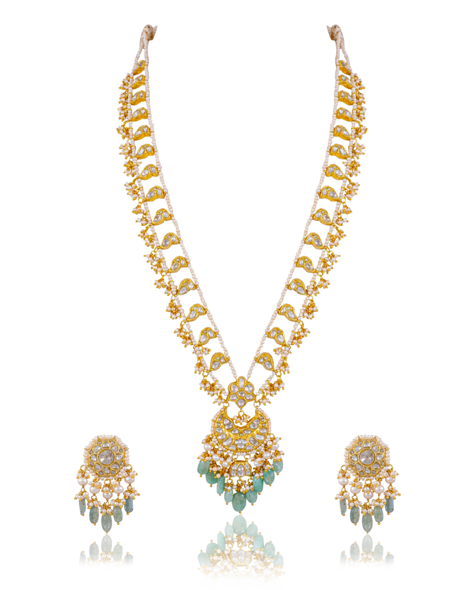 Vishruti Long Necklace And Krunali Tops Polki Set