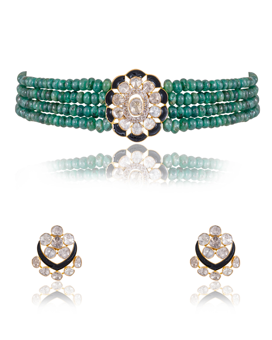 Hitanshi Bead Choker And Reshma Tops Polki Set