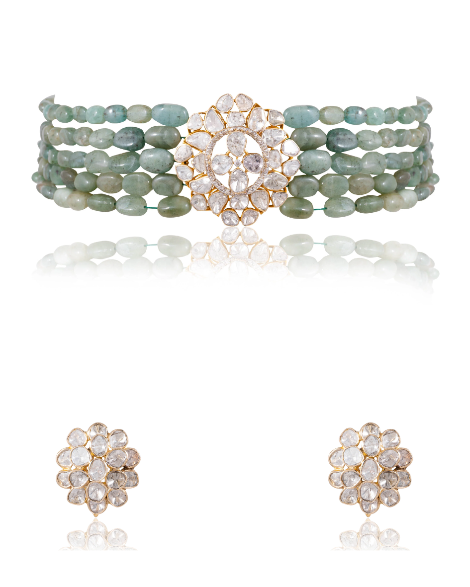 Nikita Bead Choker And Ritika Tops Polki And Diamond Set