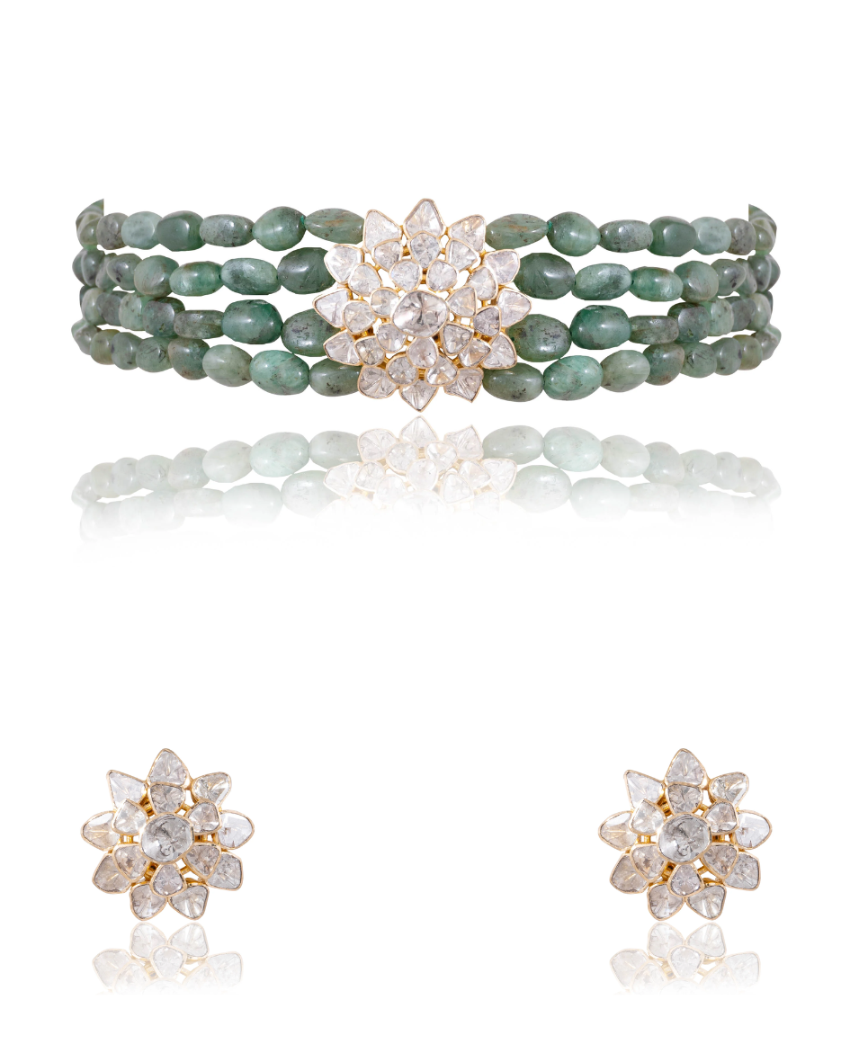 Zahida Bead Choker And Adhika Tops Polki Set