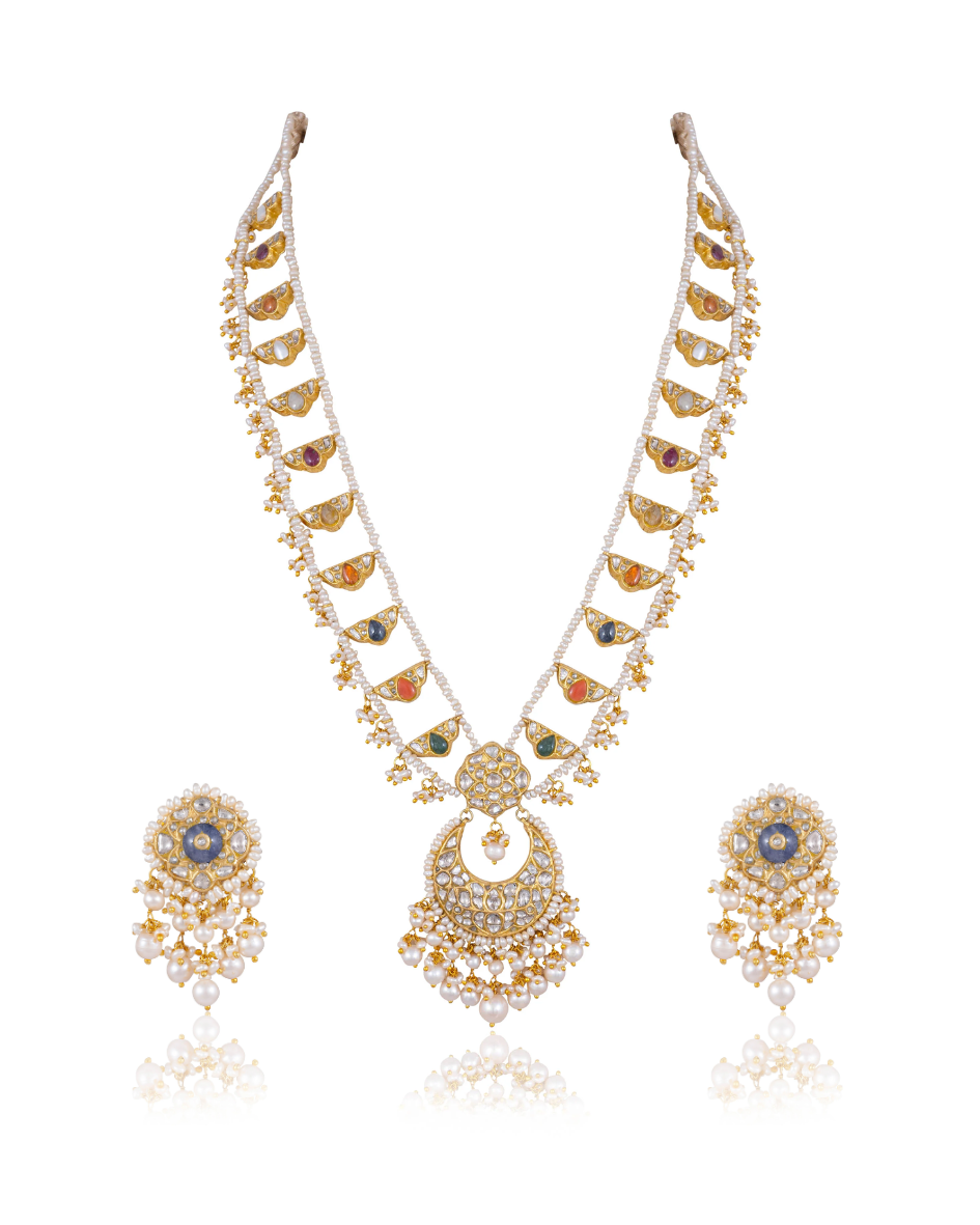 Navya Long Necklace And Vani Tops Polki Set