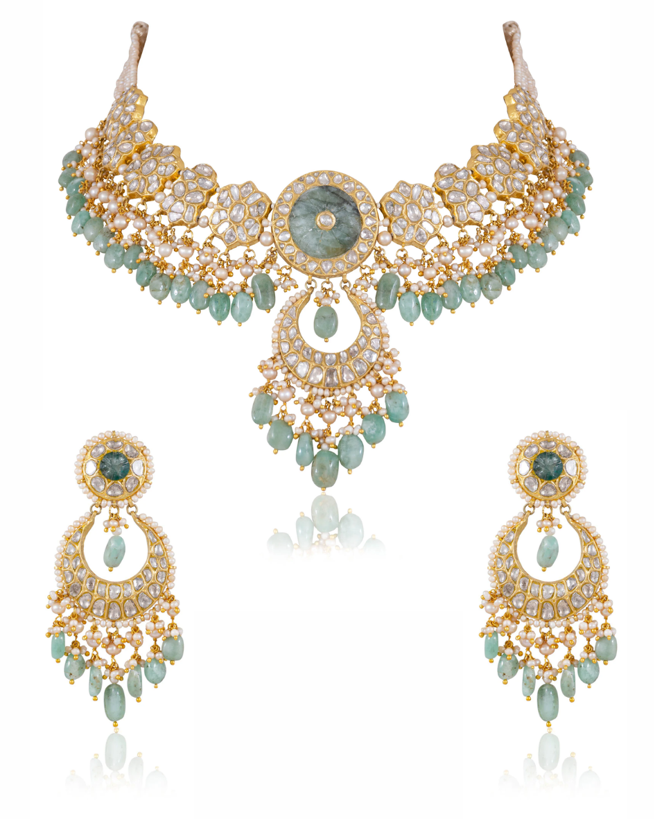 Suhana Necklace And Medha Chandbalis Polki Set