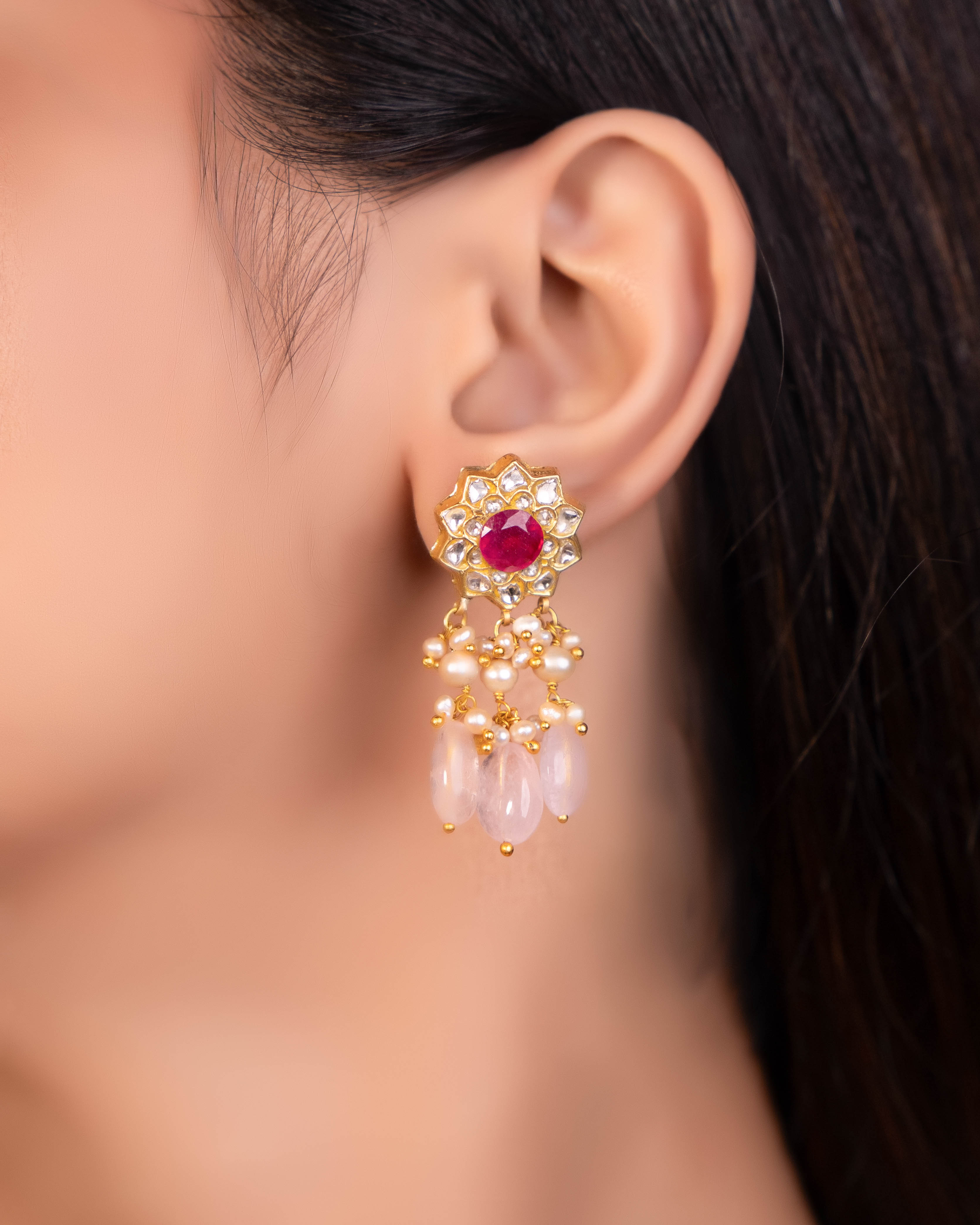 Rukshana Choker And Daziza Long Earrings Polki Set
