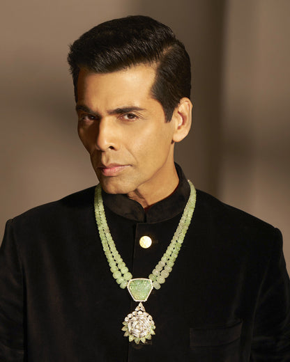 Karan Johar - Carved Emerald Polki And Diamond Necklace