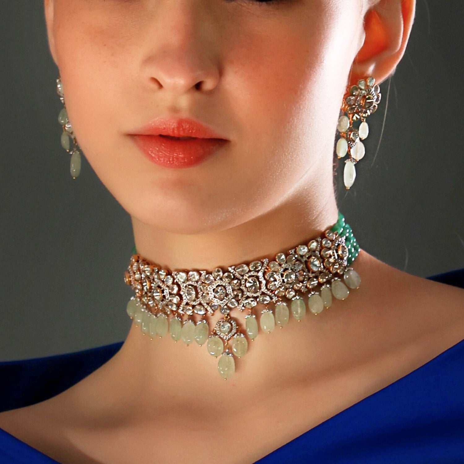 Manjari Choker And Sheetal Long Earrings Polki And Diamond Set