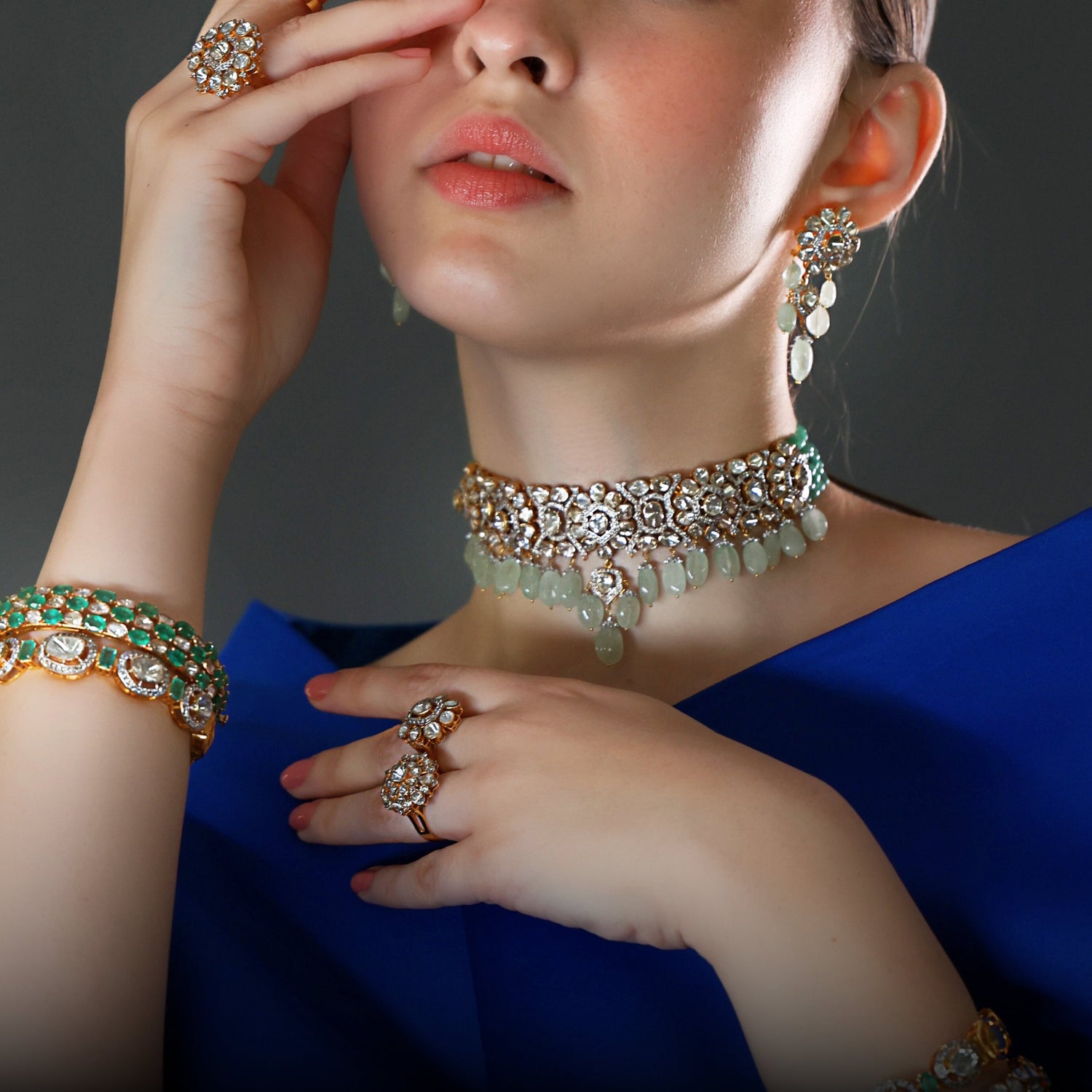 Manjari Choker And Sheetal Long Earrings Polki And Diamond Set