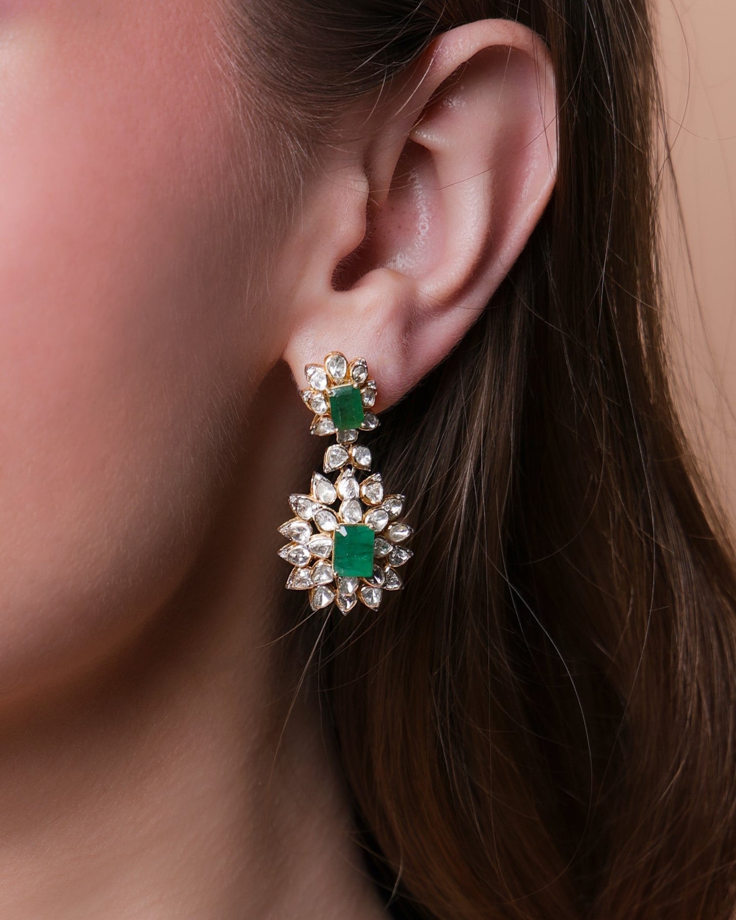 Liza Polki And Diamond Long Earrings