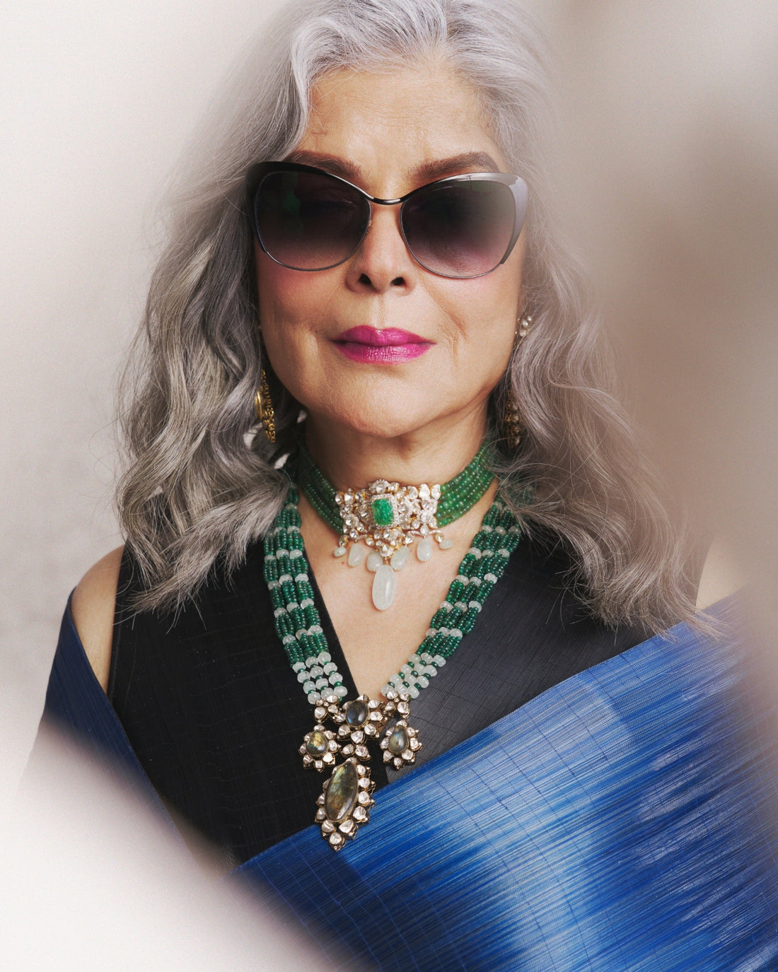 Zeenat Aman - Olive Polki And Diamond Bead Pendant