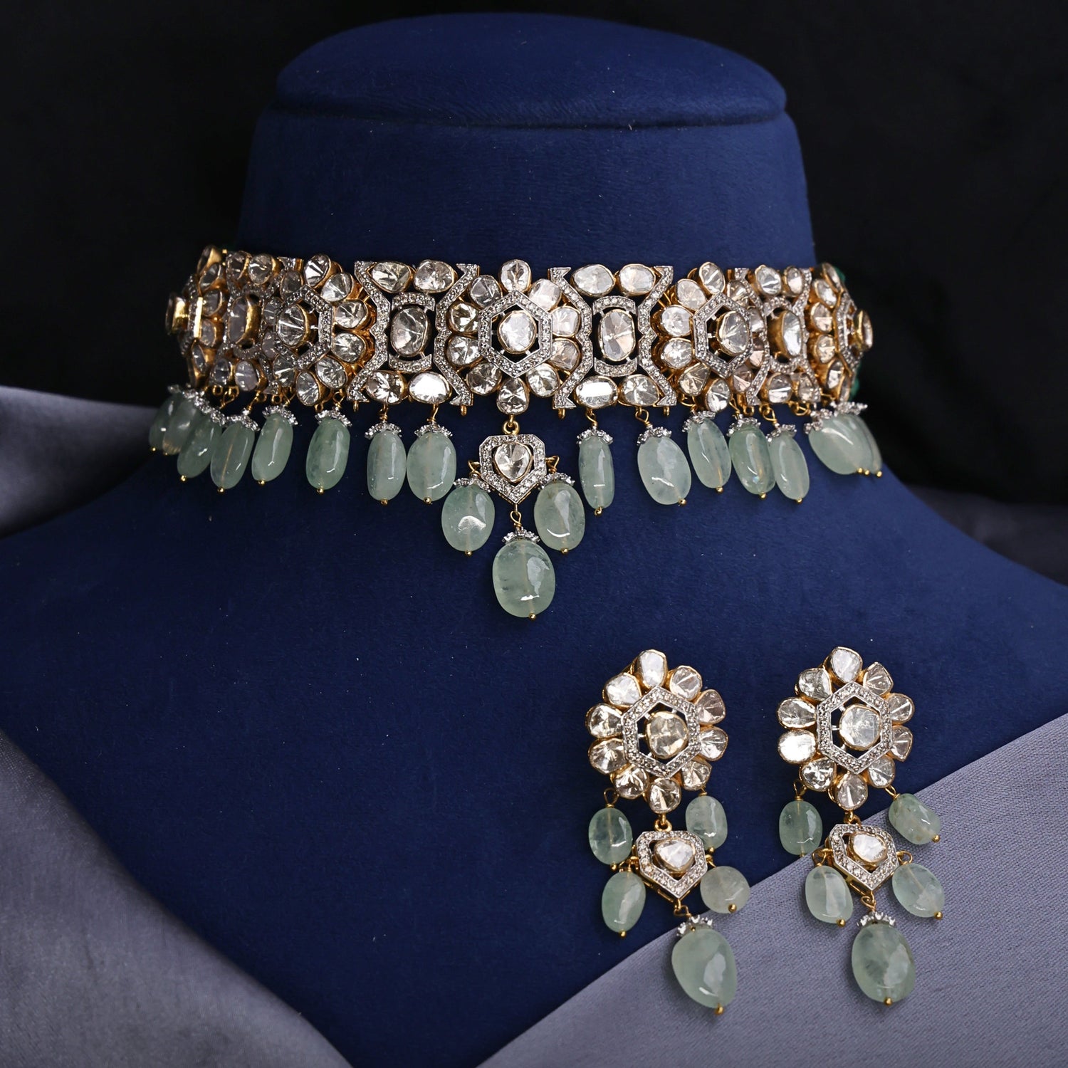 Manjari Choker And Sheetal Long Earrings Polki And Diamond Set