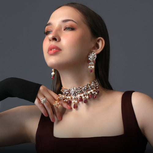 Mrunal Choker And Praveen Long Earrings Polki And Diamond Set