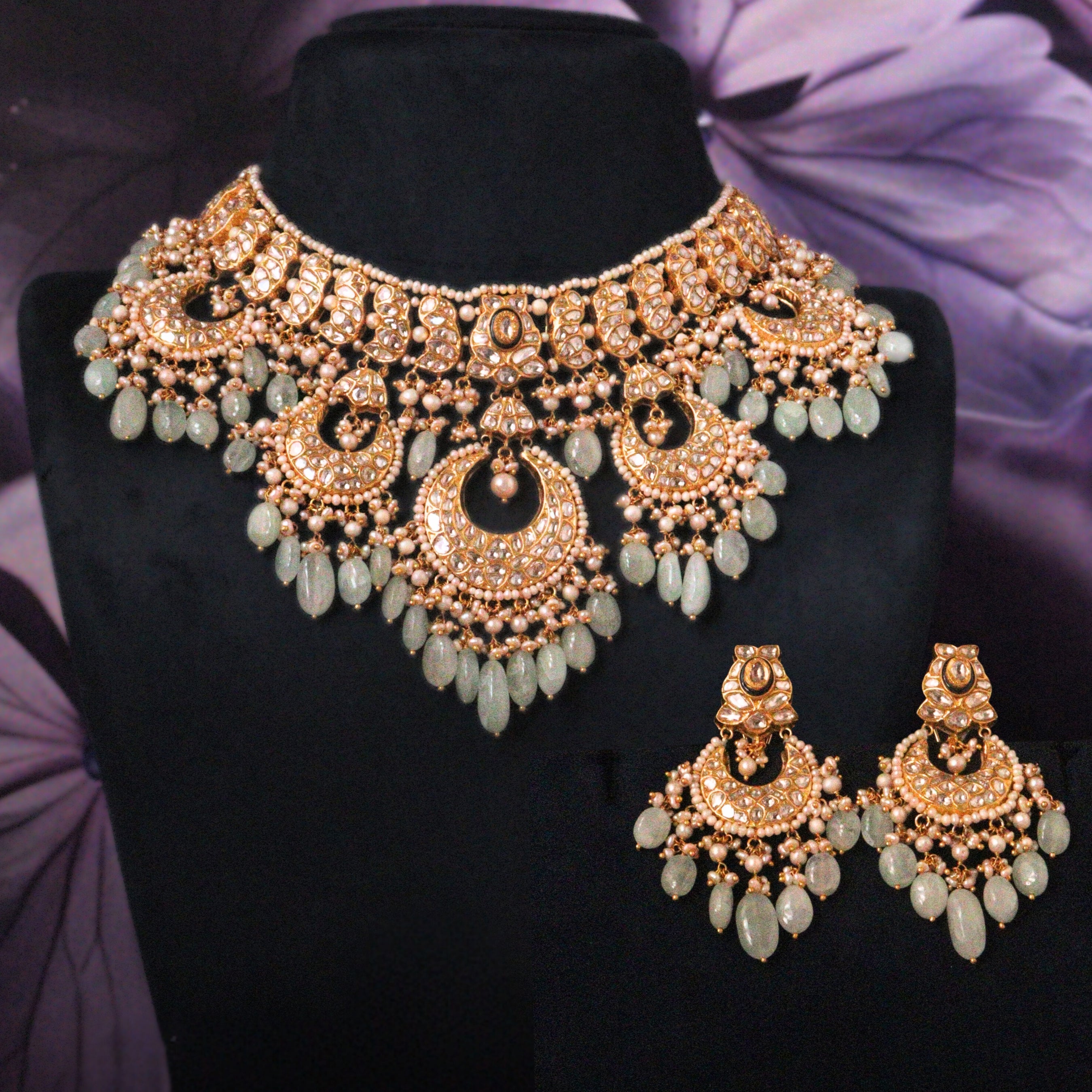 Hemangini Necklace And Vedhika Chandbalis Polki Set