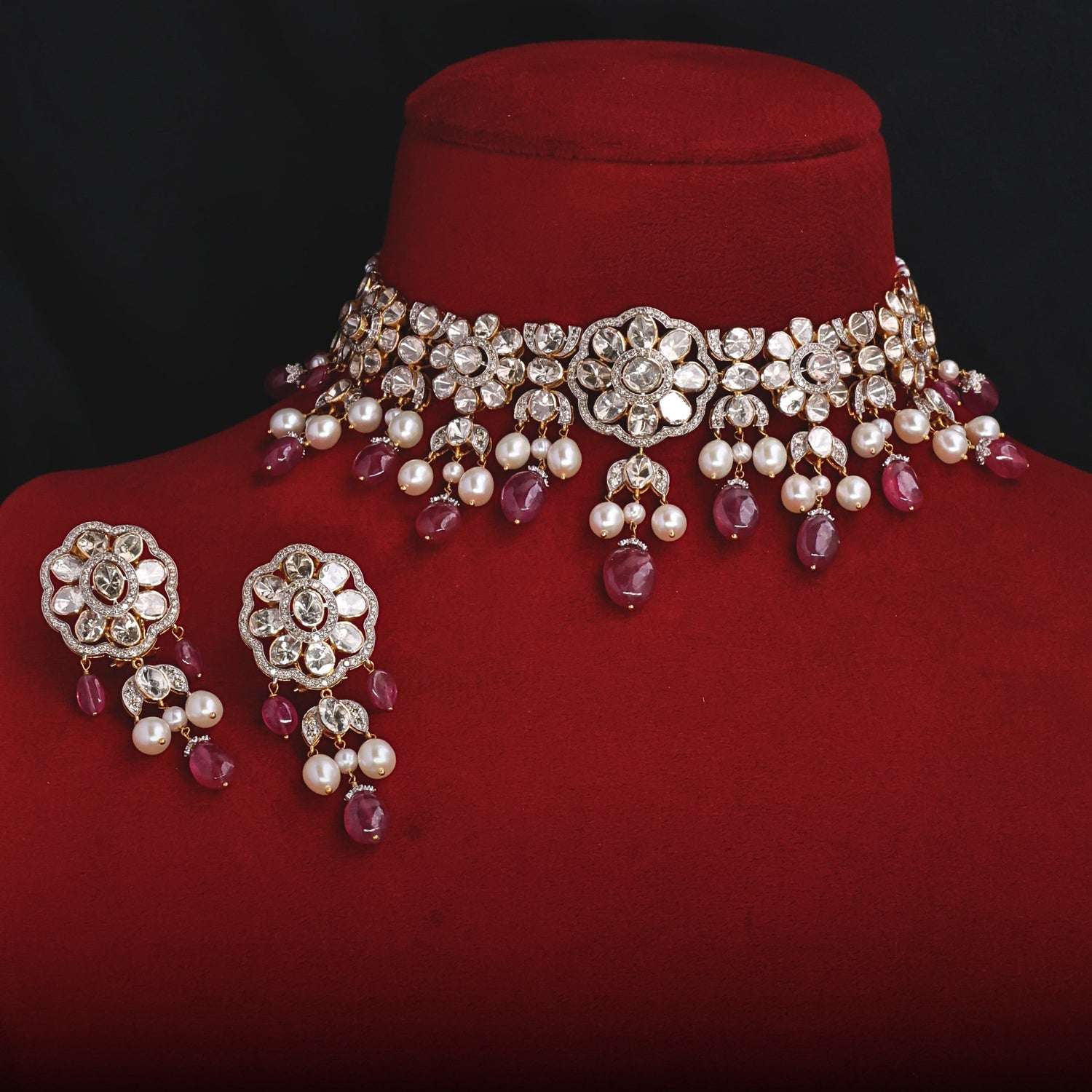 Mrunal Choker And Praveen Long Earrings Polki And Diamond Set