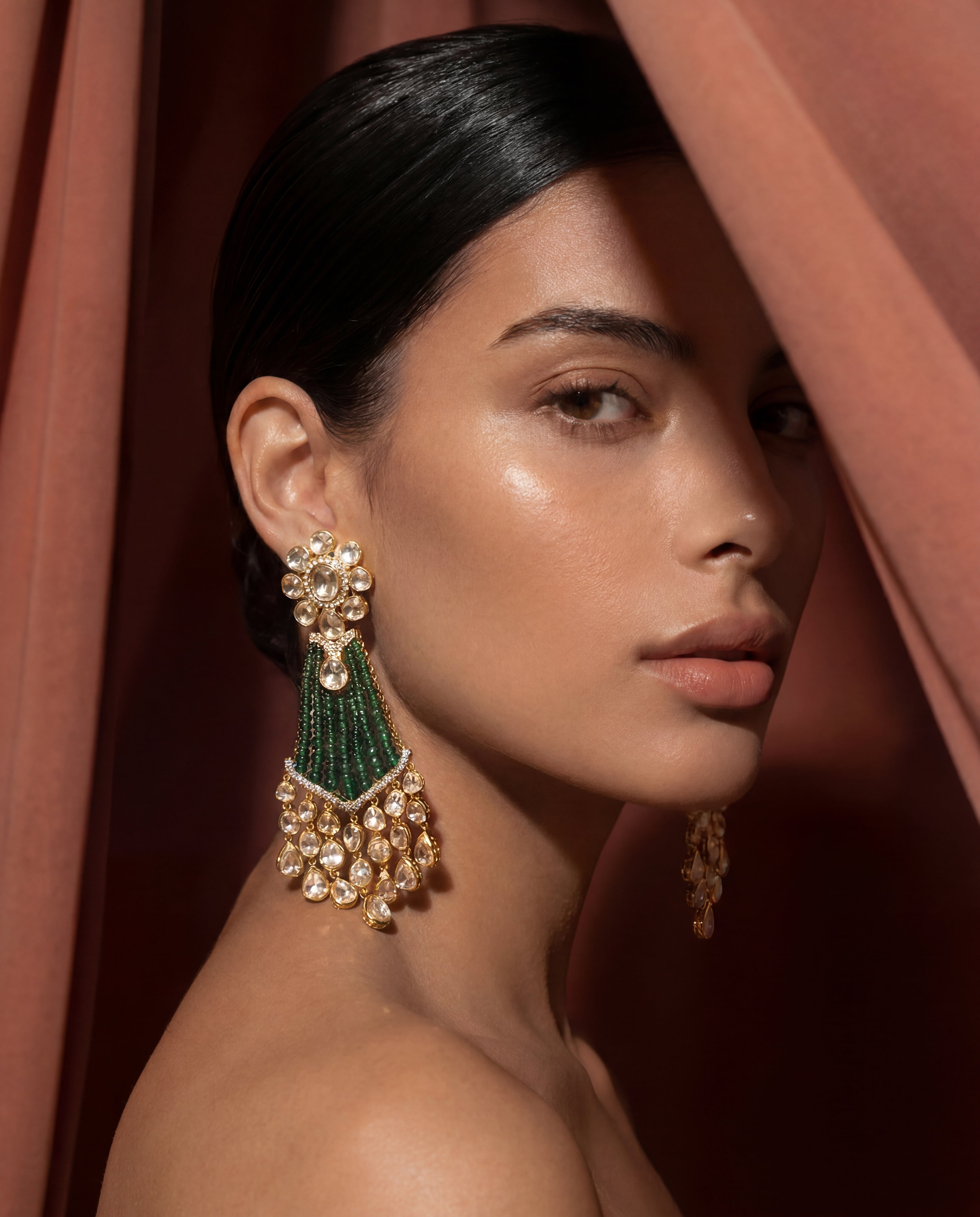 Vrishti Polki And Diamond Long Earrings