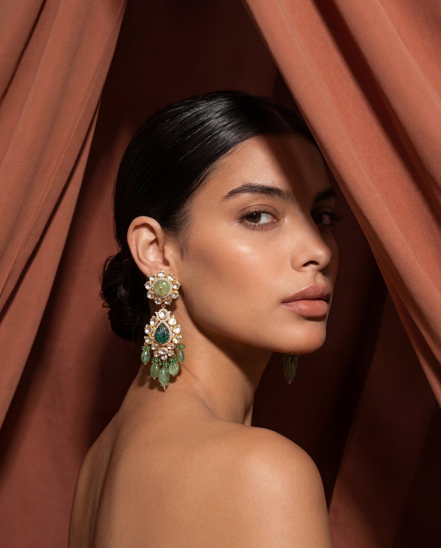 Tejaswini Polki And Diamond Long Earrings