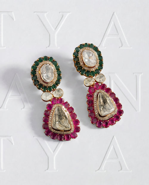 Rashmika Polki And Diamond Long Earrings