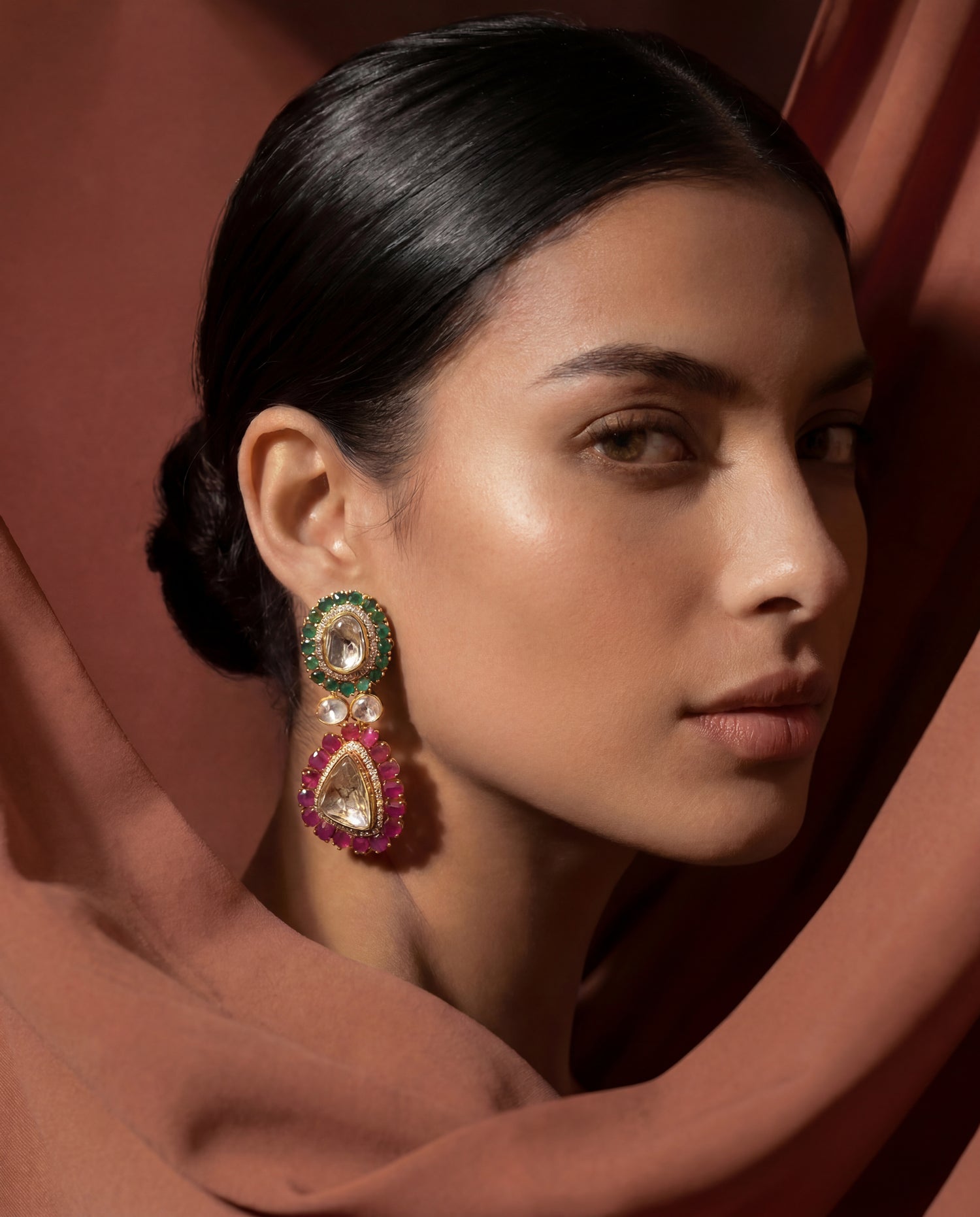 Rashmika Polki And Diamond Long Earrings