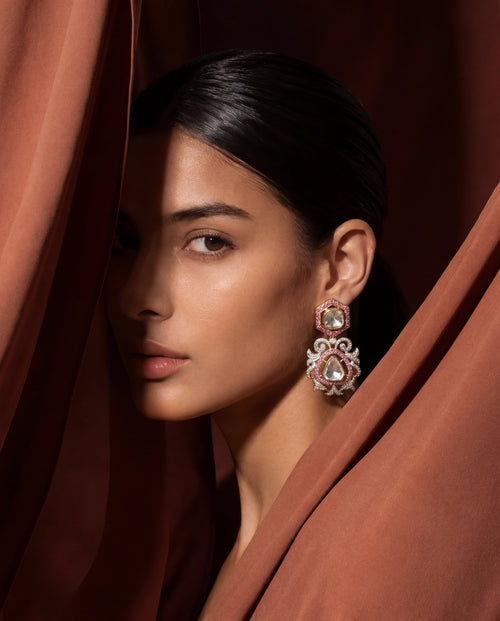 Vaishnavi Polki And Diamond Long Earrings