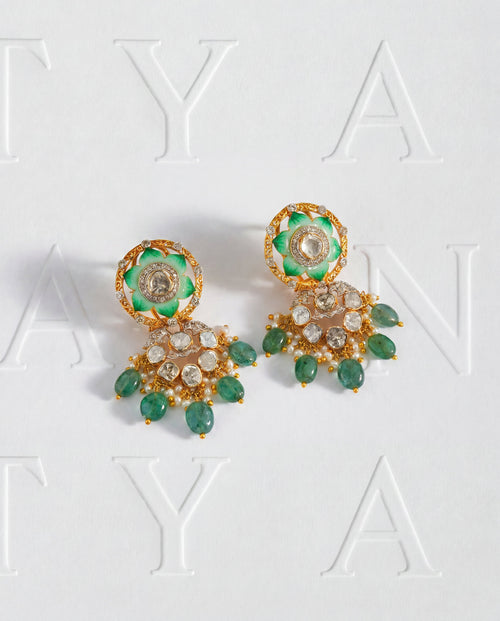 Navya Polki And Diamond Long Earrings