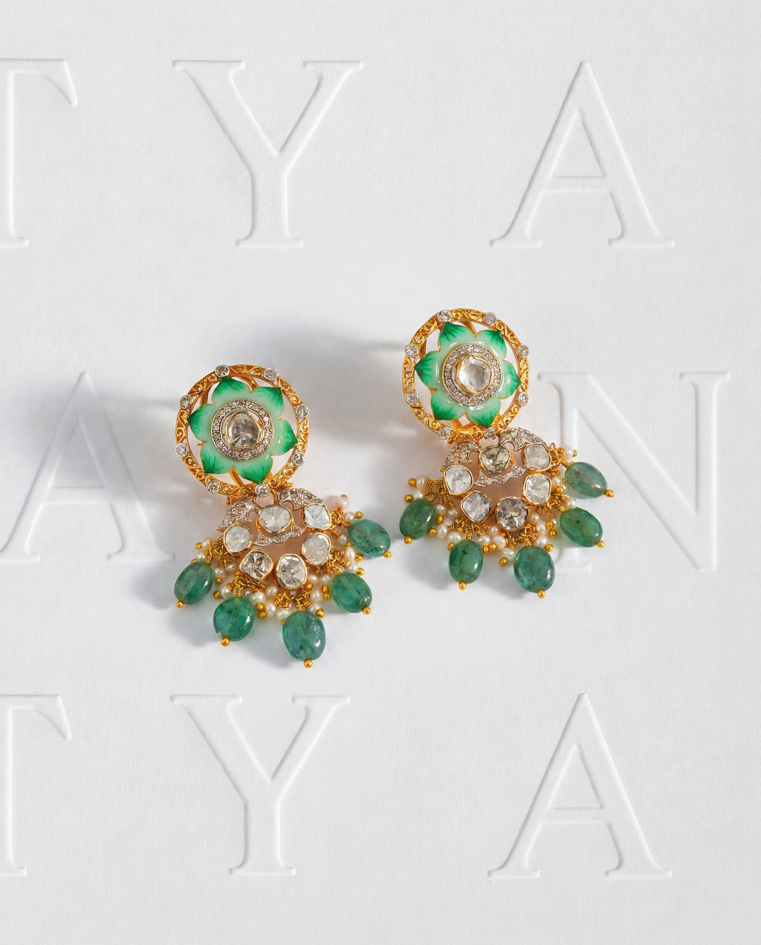Navya Polki And Diamond Long Earrings