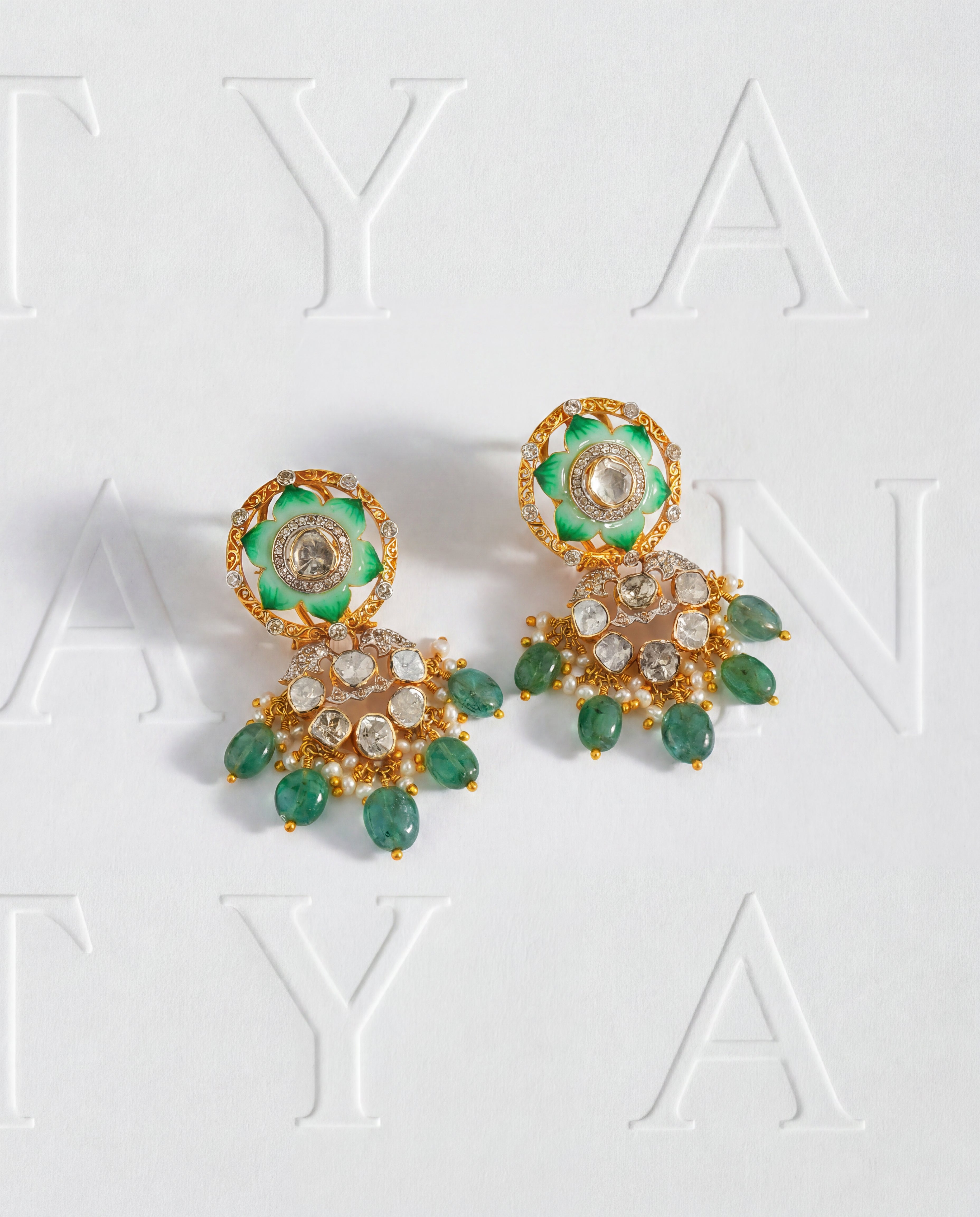 Navya Polki And Diamond Long Earrings
