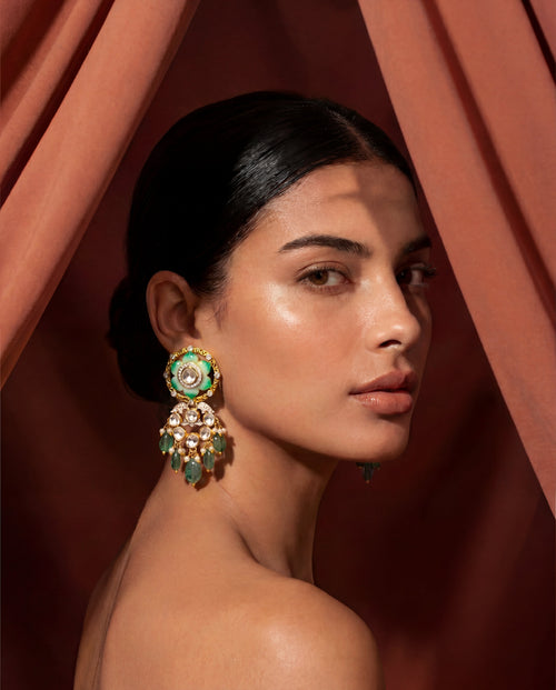 Navya Polki And Diamond Long Earrings