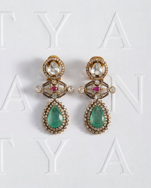 Myra Polki And Diamond Long Earrings