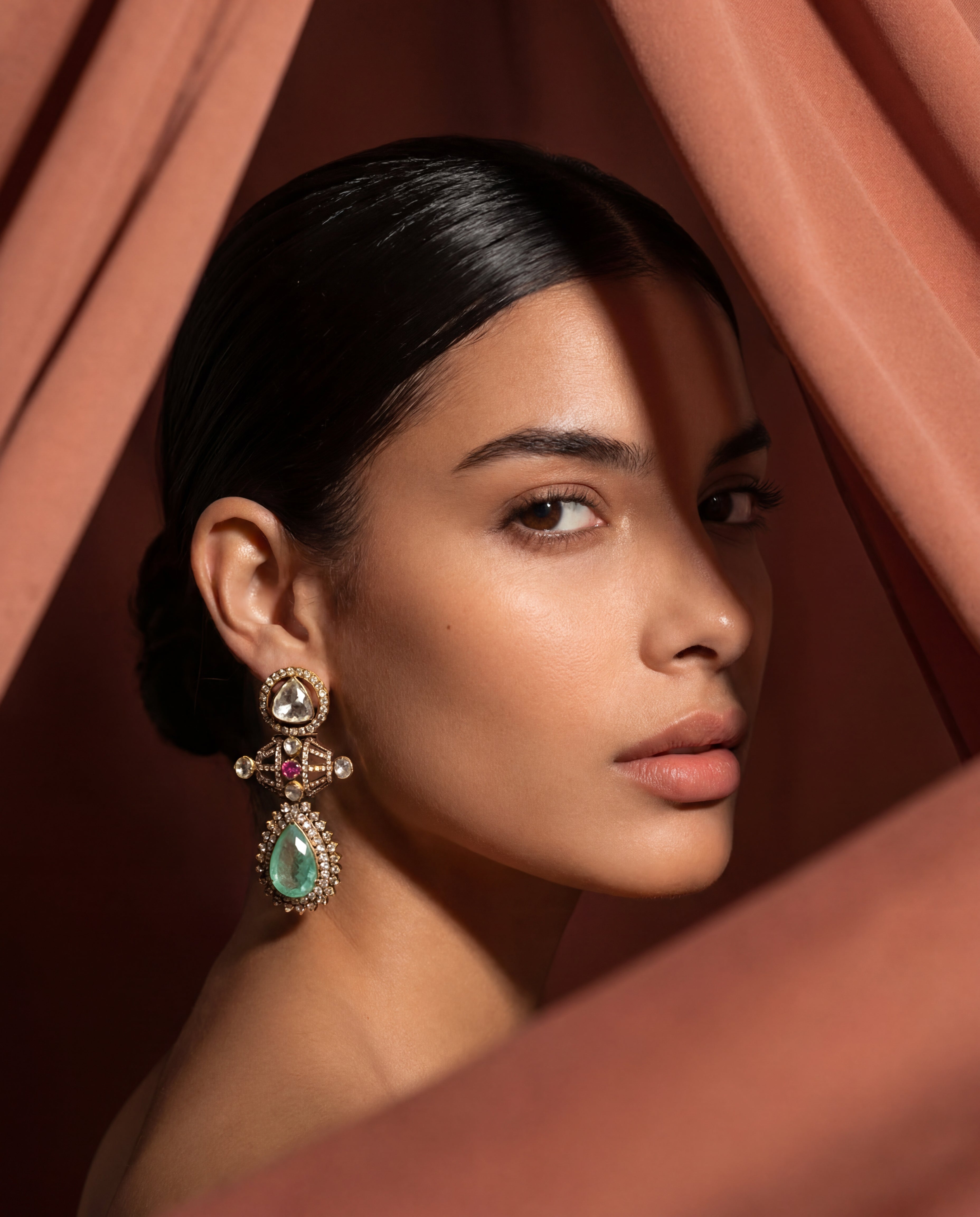 Myra Polki And Diamond Long Earrings