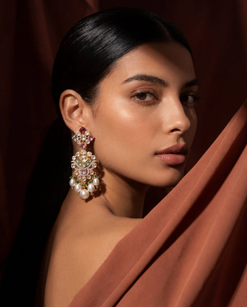 Urmila Polki And Diamond Long Earrings