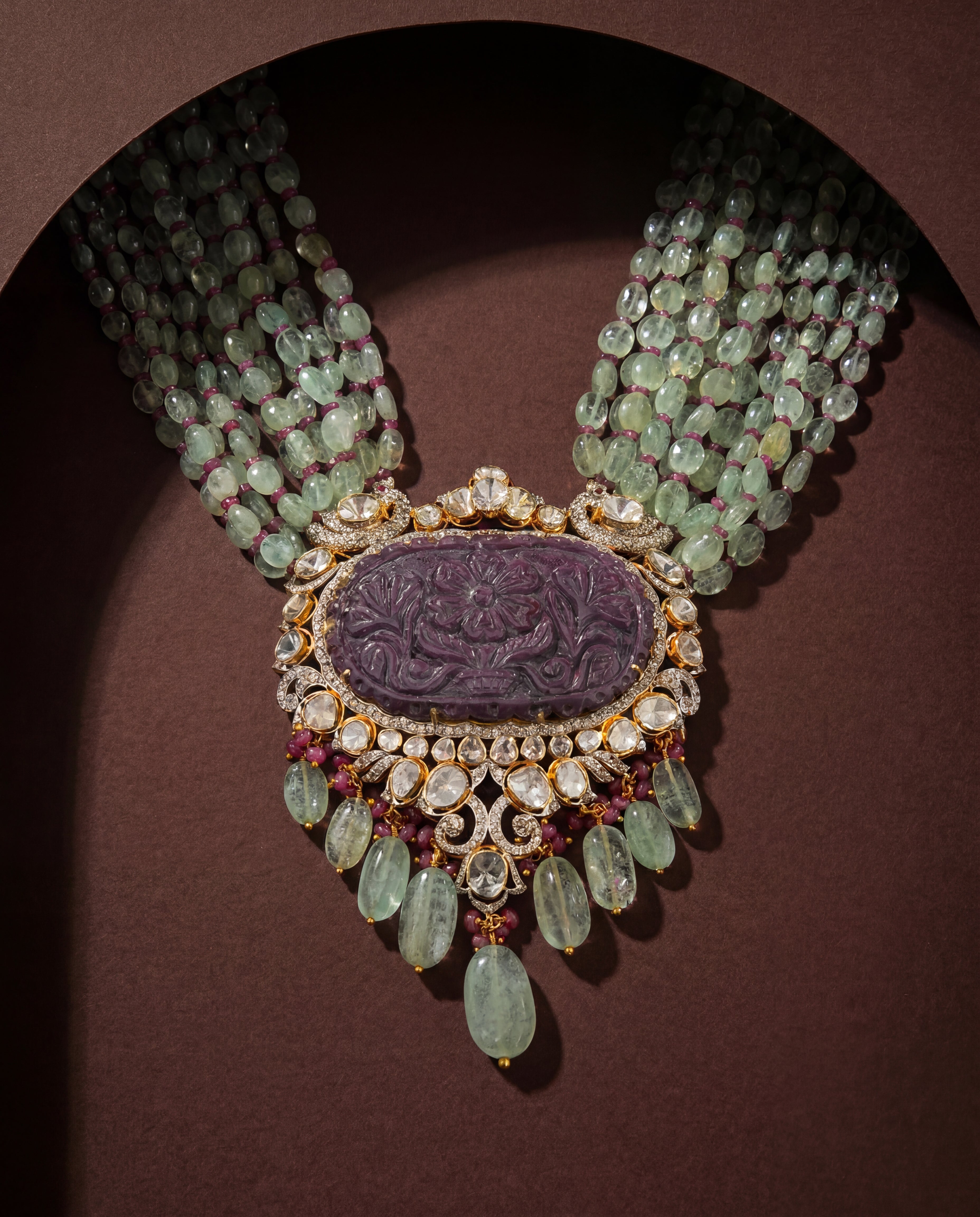 Suhavi Polki And Diamond Long Necklace