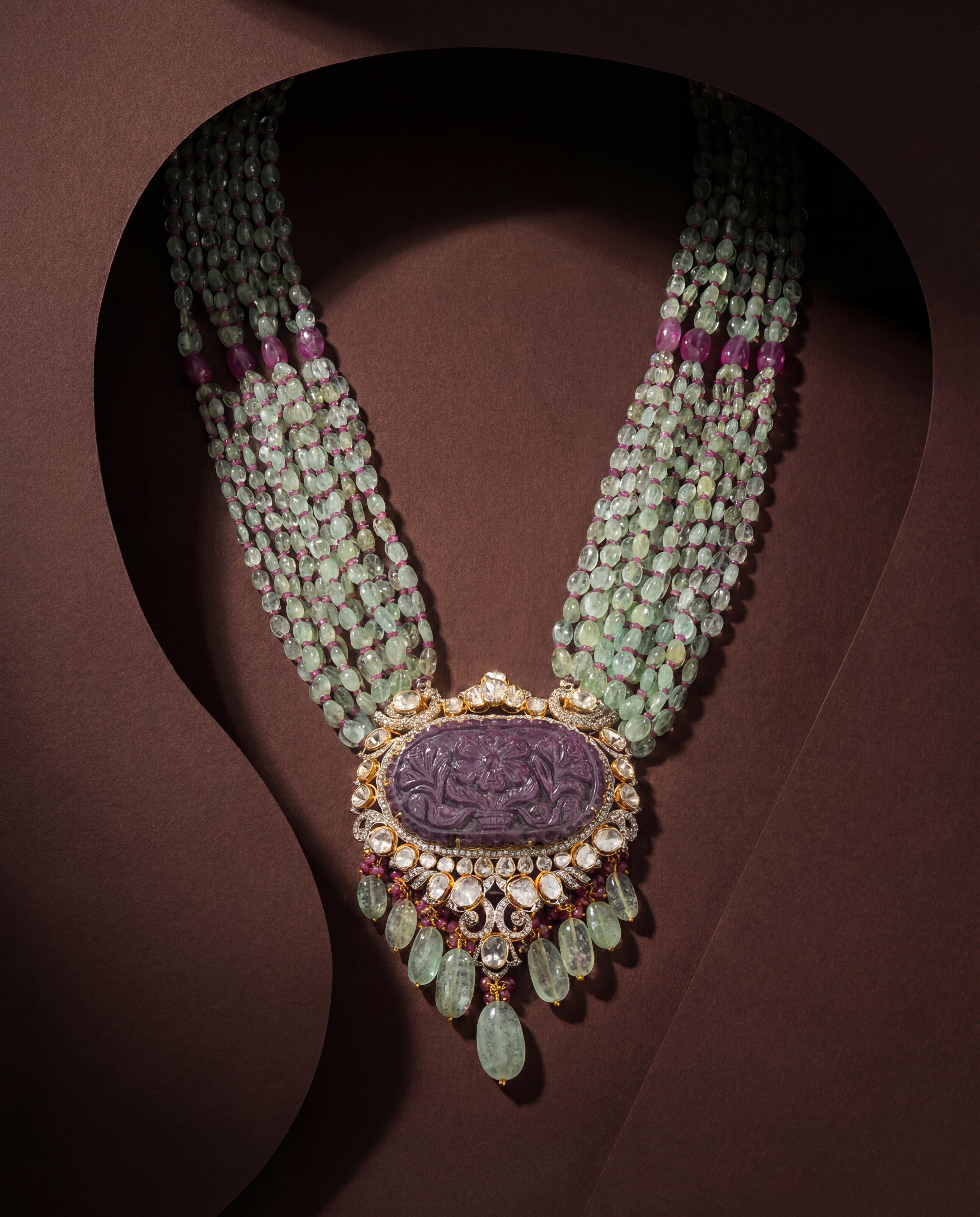 Suhavi Polki And Diamond Long Necklace
