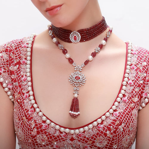 Beaded Diamond Pendant Sets