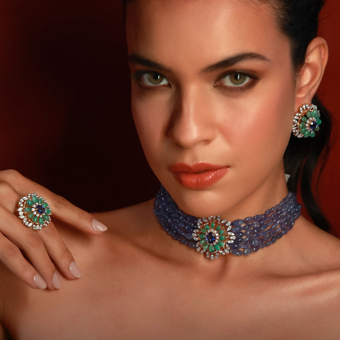 Blue Bead Choker Bridal Set