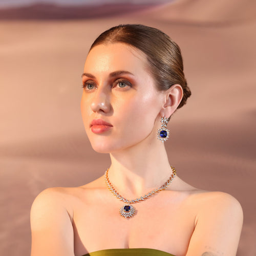 Blue Stone Diamond Long Earrings 