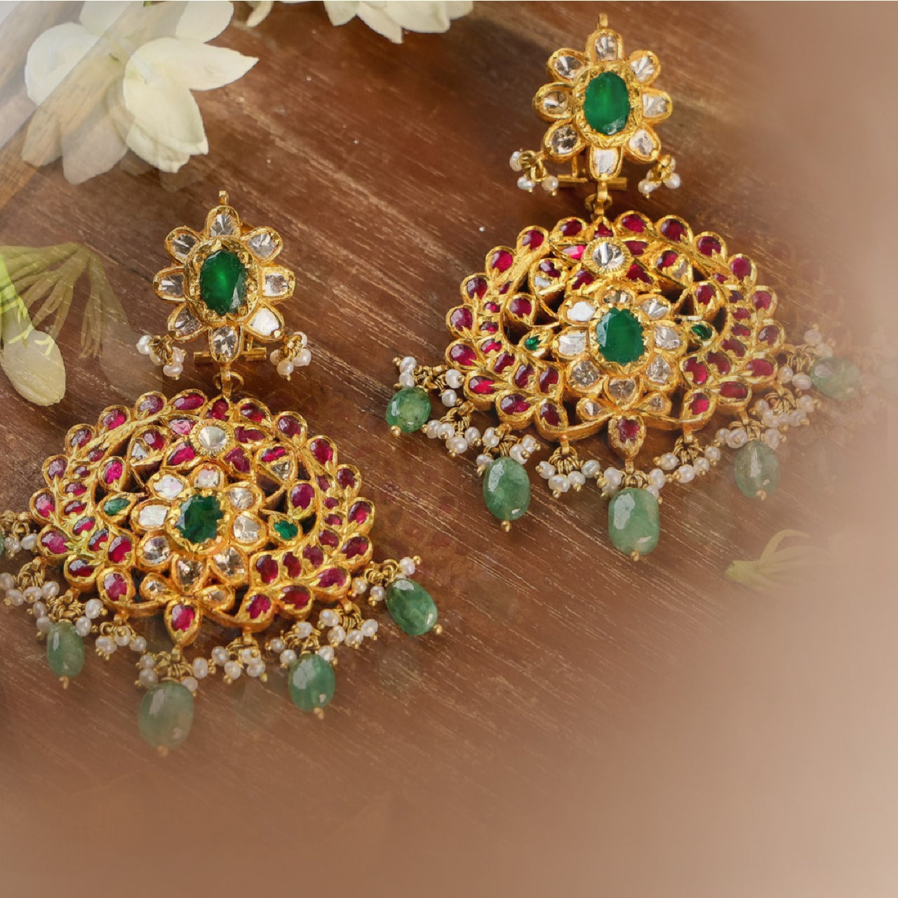 Mitali Polki Long Earrings