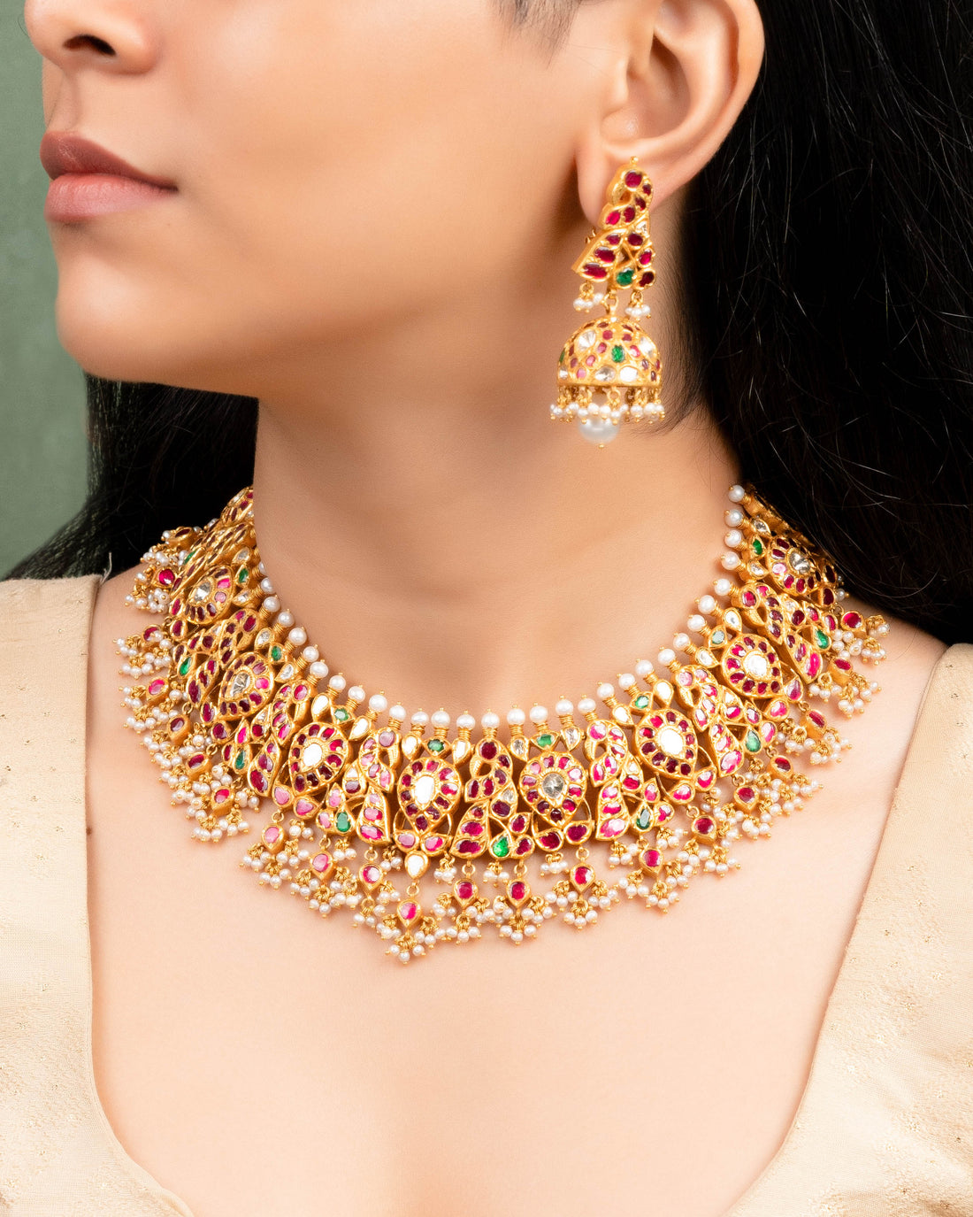 Saniya Necklace And Jhumkas Polki Set