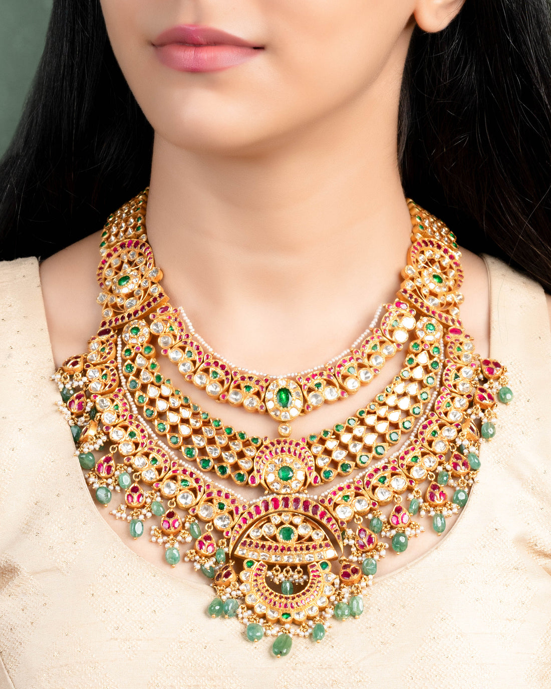 Samrudhi Necklace And Long Earrings Polki Set